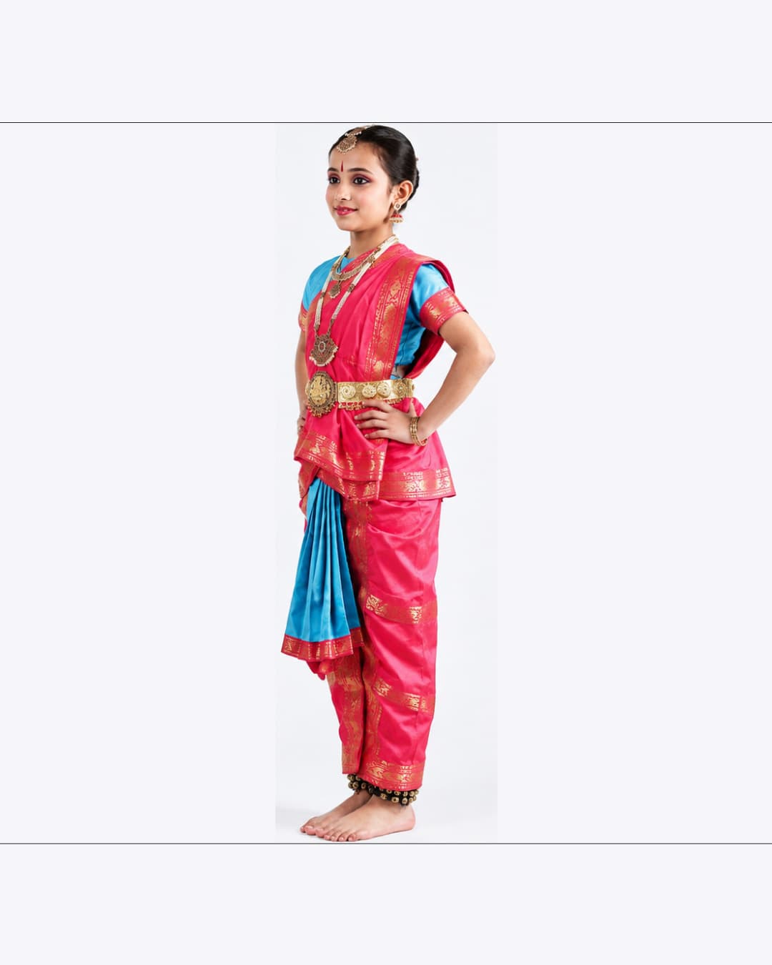Bharatanatyam Sky Blue Pink Heavy Fancy Dress thumbnail 2
